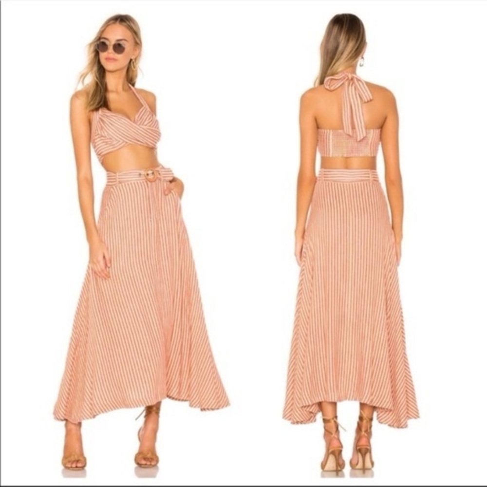 FREE PEOPLE Casablanca Maxi Skirt Striped Flowy Size 12 Linen Blend Boho Fall